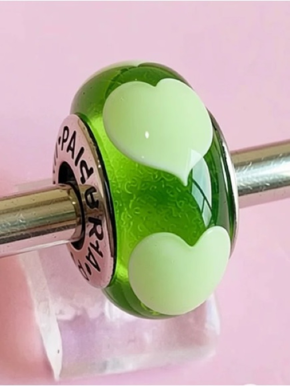 Thomas Sabo Green Glass Bead with Pale Mint Hearts